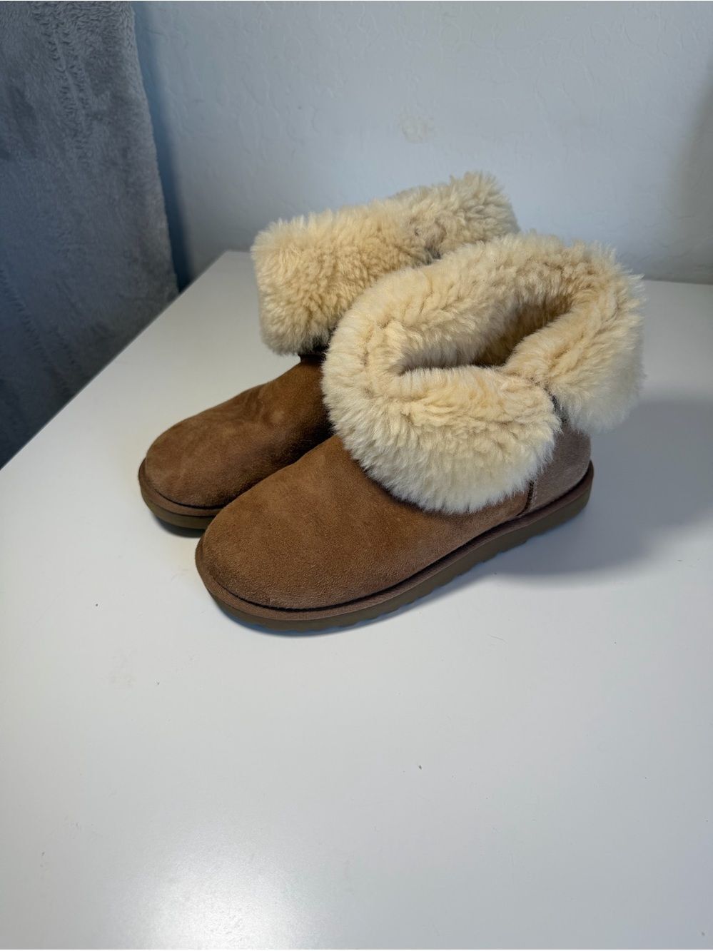UGG Button Cozy Shearling-Lined Suede Booties - Chestnut Brown 9